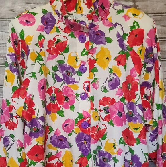 Vintage 90s Nicole Summers Bright Floral Summer Jacket M - Picture 6 of 9
